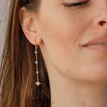 Aquamarine Star Dangle Chain Earrings | 925 Sterling silver