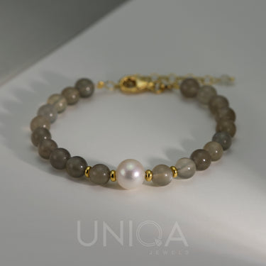 Grey Moonstone Bracelet with Pearl | 925 Sterling silver