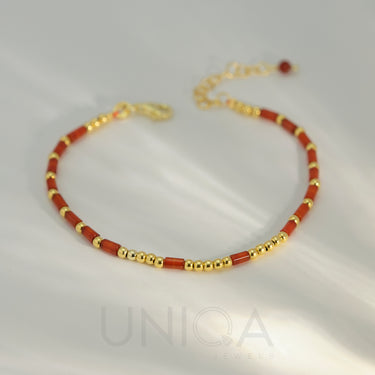 Carnelian Beaded Bracelet | 925 Sterling silver