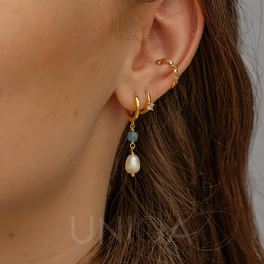 Aquamarine Pearl dangle Hoop Earrings | 925 Sterling silver