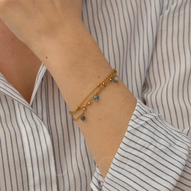 Aquamarine Layered Bracelet | 18 kt gold plated steel