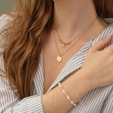 Layered Pearl & Coin Necklace | 18 kt stainless steel