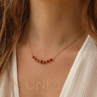 Carnelian bar Necklace | 18 kt gold plated steel