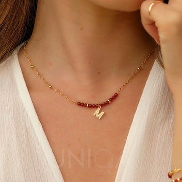 Carnelian Initial Necklace | 18 kt gold plated steel