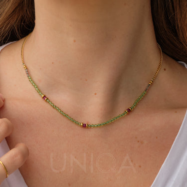 Collana a girocollo con pietre Peridoto e Rubino