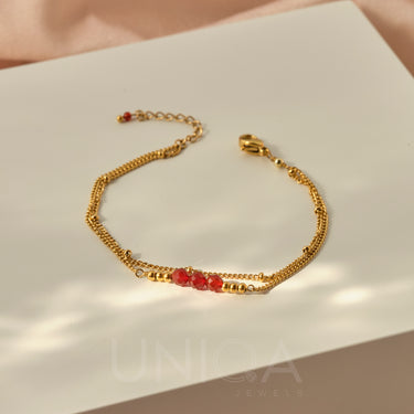 Carnelian Layered Bracelet | 18 kt Gold plated steel