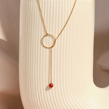 Carnelian Lariat Necklace | 18 kt gold plated steel