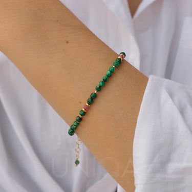 Malachite & Ruby Beaded Bracelet | 925 Sterling silver