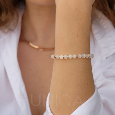 Selenite Rose Gold Beaded Bracelet | 925 Sterling silver