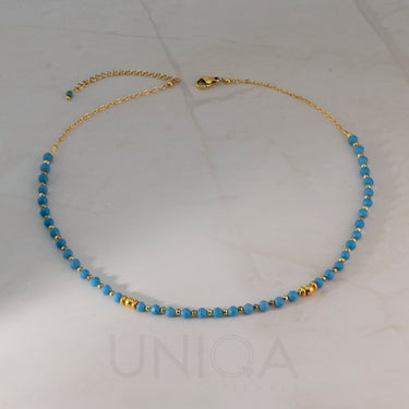 Turquoise color Beaded Necklace | 18 kt gold plated steel