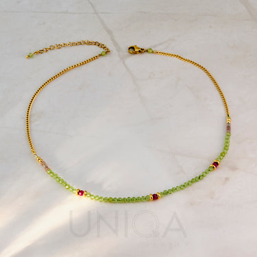 Collana a girocollo con pietre Peridoto e Rubino