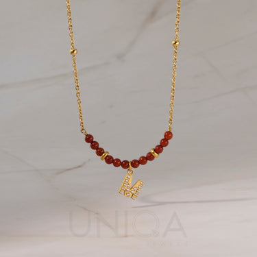 Carnelian Initial Necklace | 18 kt gold plated steel