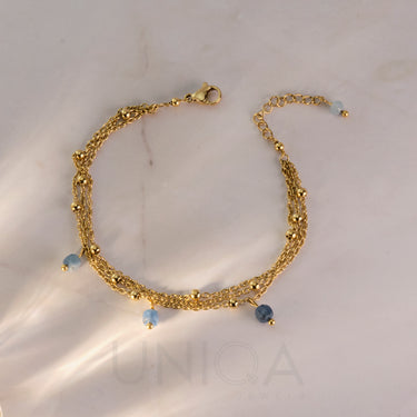 Aquamarine Layered Bracelet | 18 kt gold plated steel