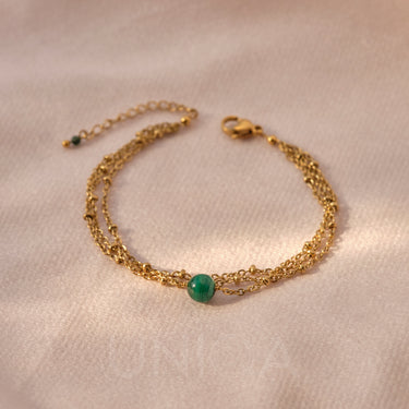 Malachite Charm Bracelet | 18 kt Gold plated steel