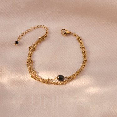 Onyx Charm Bracelet | 18 kt Gold plated steel