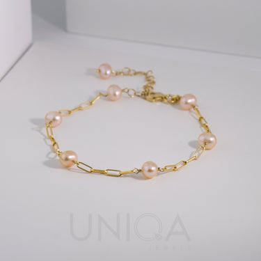 Bracciale con perle rosa e catenina