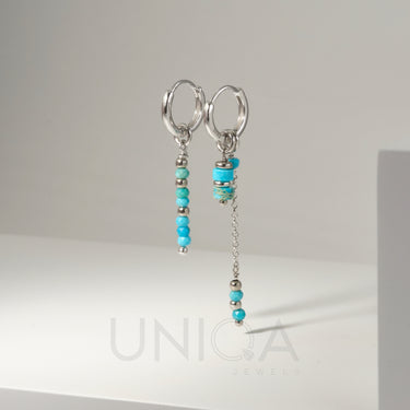 Turquoise Mismatched Dangle Hoops | 925 Sterling silver