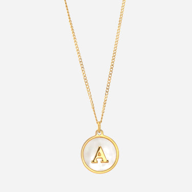 Initial Necklace mother of pearl pendant | 18 kt gold plated steel