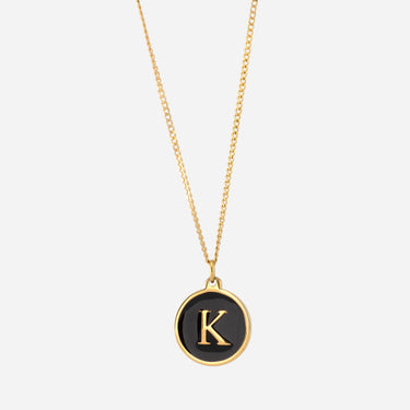 Initial Necklace black enamel pendant | 18 kt gold plated steel